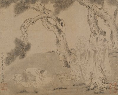 Luohan, Begleiter und Verehrer unter Kiefern, Yuan- oder Ming-Dynastie, 1279-1644 von Unbekannt