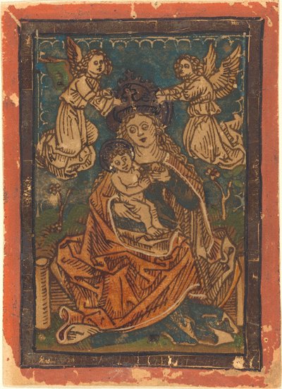 Madonna und Kind auf einer grasbewachsenen Bank mit Engeln, 1480-1490 von Unbekannt