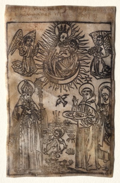 Madonna und Kind mit drei Mitgliedern des Augustinerordens: Heilige Augustinus..., 1400er Jahre von Unbekannt