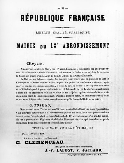 Mairie des 18. Arrondissements, aus Französische politische Plakate der Pariser Kommune, Mai 1871 von Unbekannt