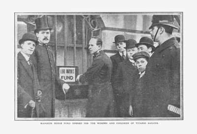 Mansion House Fund eröffnet für die Witwen und Kinder der Titanic-Seeleute, 20. April 1912 von Unbekannt