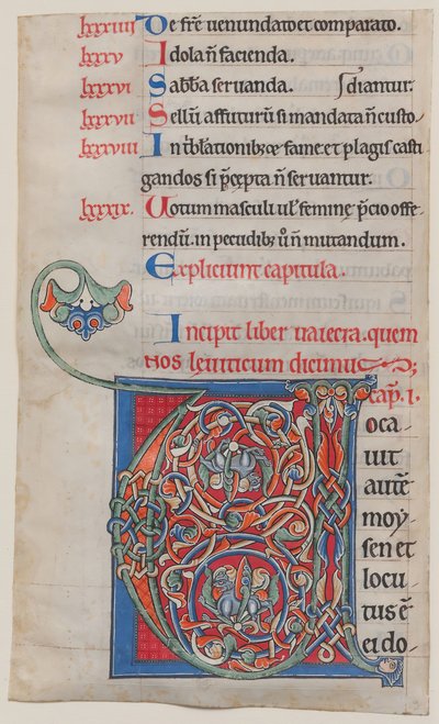 Manuskript-Illumination mit Initiale V, aus einer Bibel, ca. 1175-95 von Unbekannt