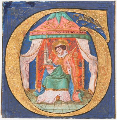 Manuskriptillumination mit St. Trudo Trond in einem Initial O, aus einem Chorbuch, 15. Jahrhundert von Unbekannt