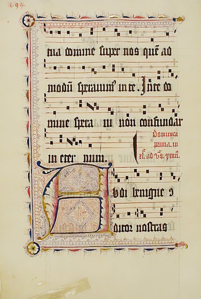 Manuskriptblatt mit Initiale A, aus einem Antiphonar, deutsch, zweites Viertel des 15. Jahrhunderts von Unbekannt