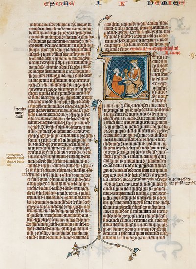 Manuskriptblatt mit dem Beginn des Buches Nehemias, aus einer Bibel, französisch, ca. 1280-1300 von Unbekannt