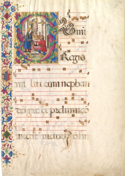 Manuskriptblatt mit dem heiligen Johannes Gualbert in einem Initial S, aus einem Antiphonar, frühes 16. Jahrhundert von Unbekannt