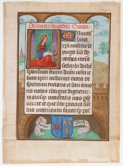 Manuskriptblatt mit der Heiligen Dorothea, aus einem Stundenbuch, ca. 1500 von Unbekannt