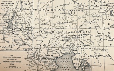Karte zur Veranschaulichung der Kampagne vor dem Vertrag von Campo-Formio, 1797, 1896 von Unbekannt