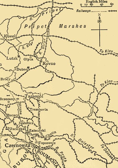 Karte zur Veranschaulichung der Operationen von General Ivanoff, Erster Weltkrieg, 1915, ca. 1920 von Unbekannt