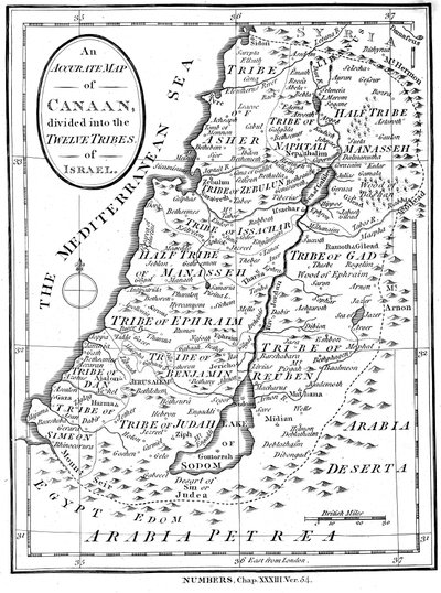 Karte von Kanaan, aufgeteilt in die zwölf Stämme Israels von Unbekannt