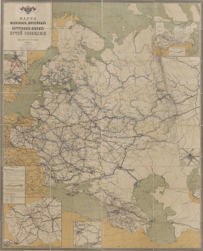 Karte der Straßen, Eisenbahnen und Binnenwasserstraßen des Russischen Reiches, 1893 von Unbekannt