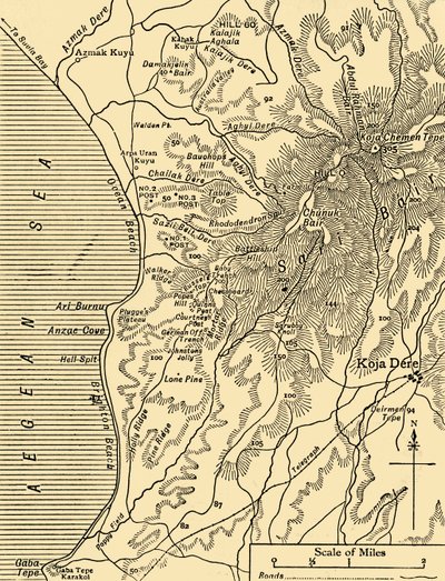 Karte von Sari Bair, Halbinsel Gallipoli, Erster Weltkrieg, 1915, ca. 1920 von Unbekannt