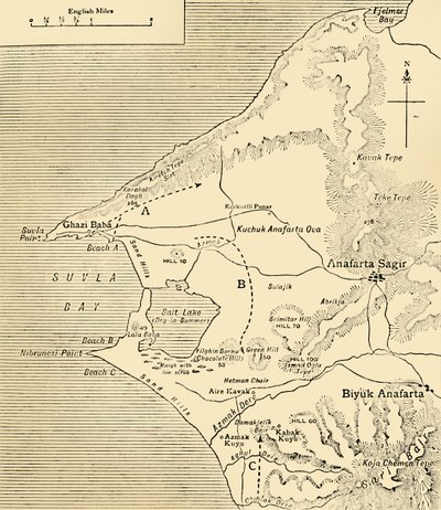 Karte der Suvla-Bucht, Gallipoli-Halbinsel, Erster Weltkrieg, 1915, ca. 1920 von Unbekannt