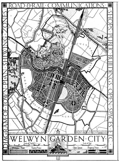 Karte von Welwyn Garden City, Hertfordshire, England, 1926 von Unbekannt