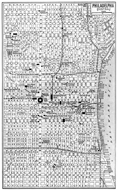 Karte von Zentral-Philadelphia, Pennsylvania, USA, ca. 1930er Jahre von Unbekannt