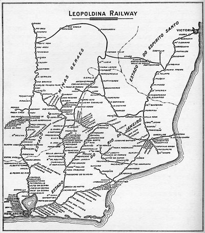 Karte des Leopoldina-Eisenbahnsystems, 1914 von Unbekannt