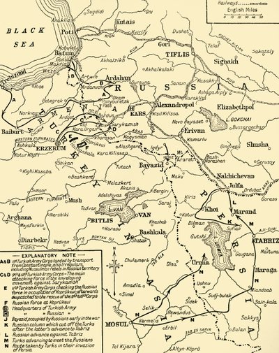 Karte der Grenze zwischen Russland und der Türkei, Erster Weltkrieg, ca. 1920 von Unbekannt