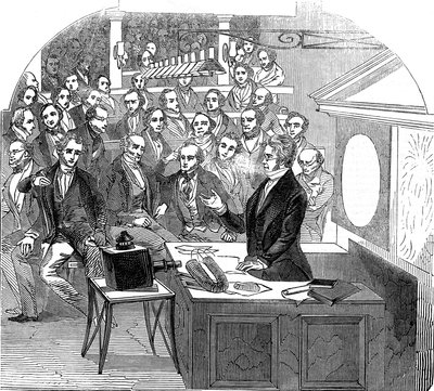 Michael Faraday hält einen Vortrag über Elektrizität und Magnetismus, Royal Institution, London, 1846 von Unbekannt