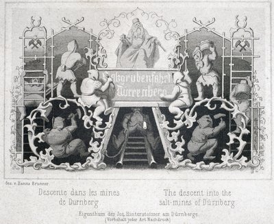 Salzmine: Abstieg in die Salzminen von Durrnberg, Österreich, um 1850 von Unbekannt
