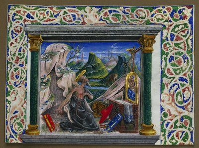 Miniatur aus einem Manuskript: St. Hieronymus in der Wildnis von Unbekannt