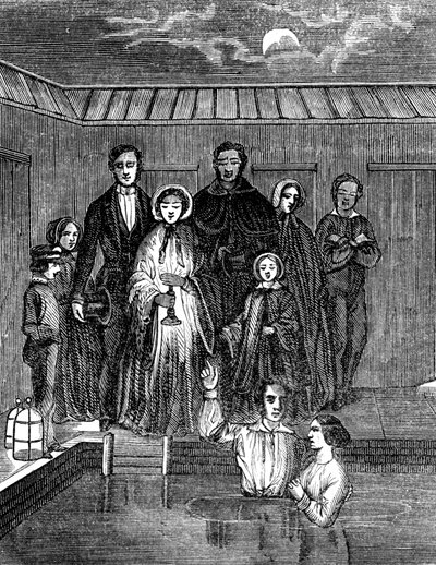 Mormonentaufe durch vollständiges Untertauchen, Salt Lake City, Utah, 1853 von Unbekannt
