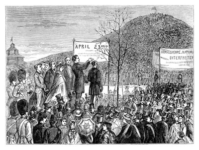 Mr. Phelps pflanzt Shakespeares Eiche auf dem Primrose Hill, London, 1864, spätes 19. Jahrhundert von Unbekannt