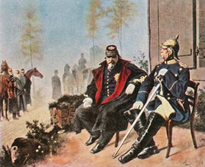 Napoleon III. und Bismarck im Weberhaus in Donchery, 2. September 1870 von Unbekannt