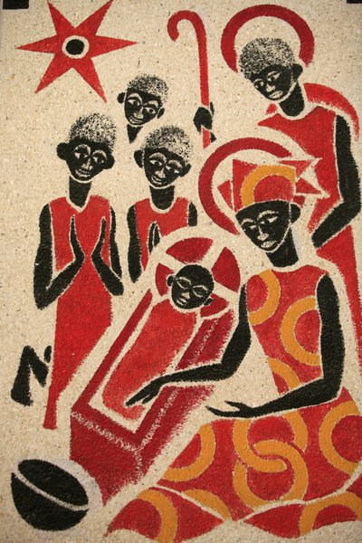Die Geburt Christi, Fresko in der Abteikirche Keur Moussa, entworfen und gemalt 1963 von Dom Georges Saget, Keur Moussa, Senegal von Unbekannt