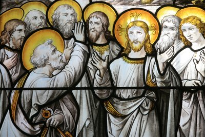 Kirche Notre Dame de Beaune, Glasfenster: Heiliger Petrus protestiert gegen seine Treue zu Christus, Beaune, Frankreich von Unbekannt