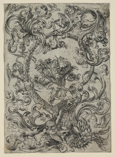 Ornamentales Laubwerk mit einer Eule und anderen Vögeln, 1400er von Unbekannt