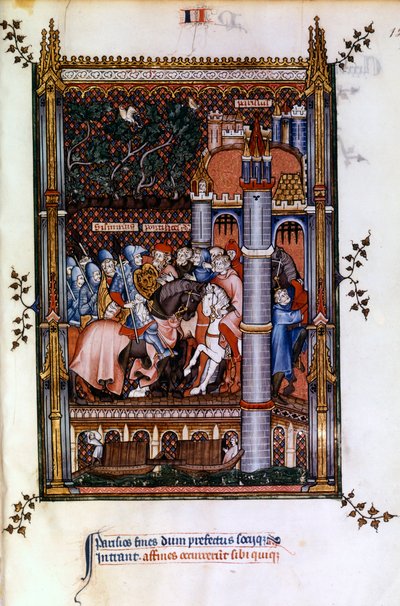 Heidnische Priester begrüßen Sisinnius an den Toren von Paris, 1317 von Unbekannt