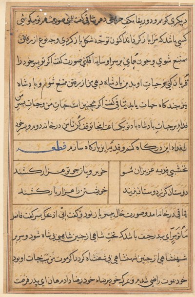 Seite aus Geschichten eines Papageis Tuti-nama: Textseite, ca. 1560 von Unbekannt