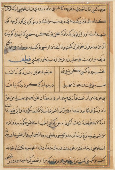 Seite aus Geschichten eines Papageis Tuti-nama: Textseite, ca. 1560 von Unbekannt