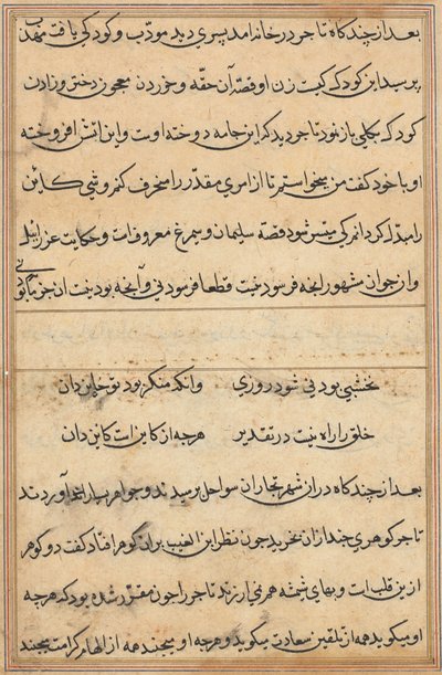 Seite aus den Geschichten eines Papageis Tuti-nama: Textseite, ca. 1560 von Unbekannt