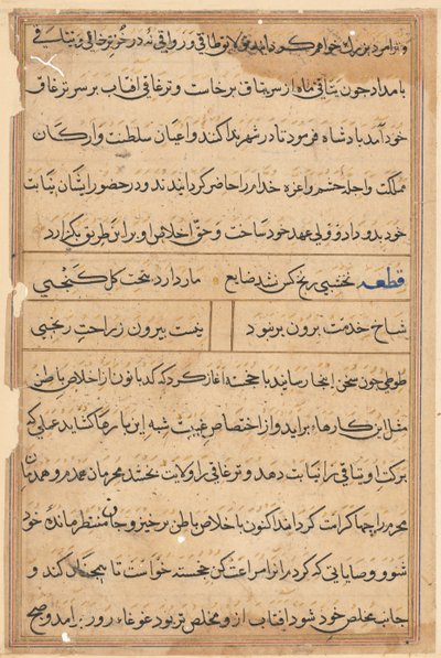 Seite aus den Geschichten eines Papageis Tuti-nama: Textseite, ca. 1560 von Unbekannt