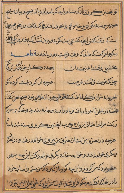 Seite aus Geschichten eines Papageis Tuti-nama: Textseite, ca. 1560 von Unbekannt