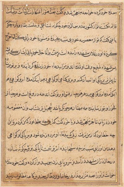 Seite aus den Geschichten eines Papageis Tuti-nama: Textseite, ca. 1560 von Unbekannt