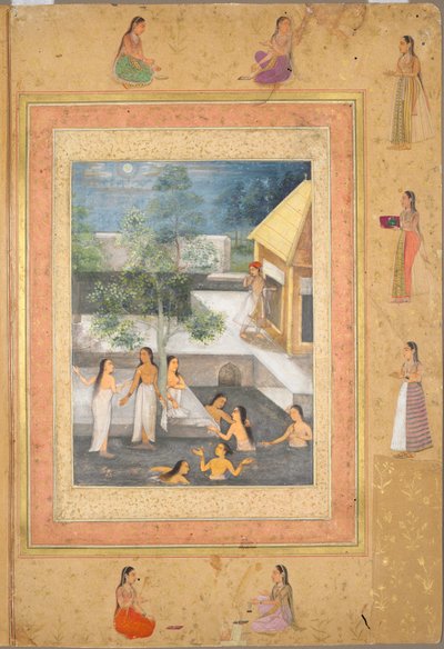 Seite aus dem späten Shah Jahan Album: Harem-Nachtszene, ca. 1653 von Unbekannt