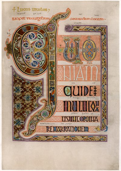Seite mit illuminiertem Text aus dem Evangelium des Heiligen Lukas, um 700 von Unbekannt