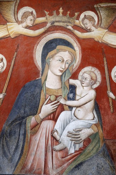 Gemälde in der Basilika Santa Caterina, Galatina, Apulien: Engel krönen Maria, die Jesus hält, Galatina, Italien von Unbekannt