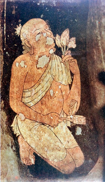 Gemälde eines buddhistischen Mönchs aus den Ajanta-Höhlentempeln, Indien, 5.-6. Jahrhundert von Unbekannt