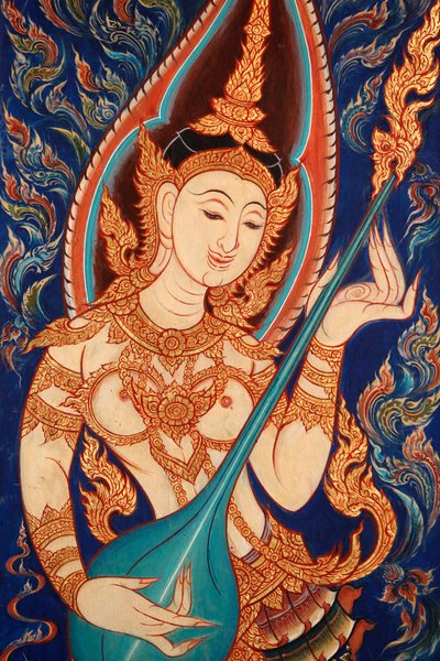 Gemälde einer Apsara, die Musik spielt, Lecce, Italien von Unbekannt