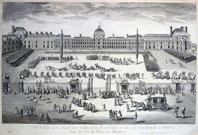 Parade der Truppen während der großen Parade, Tuilerienpalast, 19. Jahrhundert von Unbekannt
