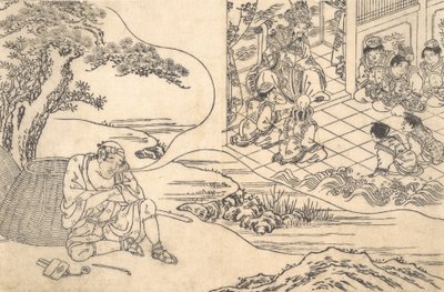 Parodie der Geschichte des jungen Mannes Lu: Ein Fischer träumt, ca. 1700 von Unbekannt