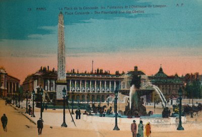 Place de la Concorde - Die Brunnen und der Luxor-Obelisk, Paris, um 1920 von Unbekannt
