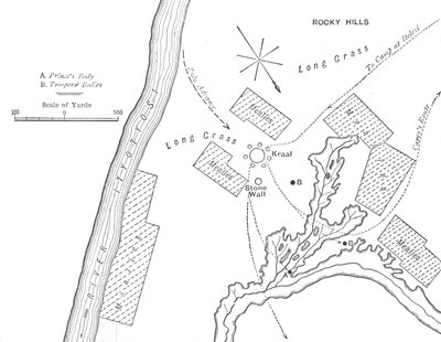 Plan des Geländes, auf dem Prinz Louis Napoleon getötet wurde, 1. Juni 1879, ca. 1880 von Unbekannt