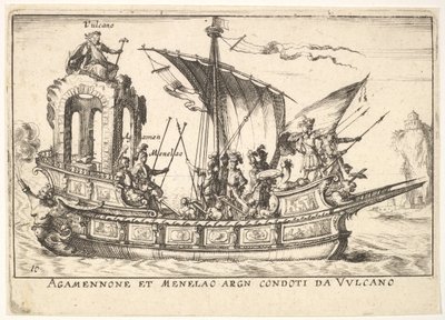 Tafel 10: Agamemnon und Menelaos in einem Boot, begleitet von anderen Figuren, 1664 von Unbekannt