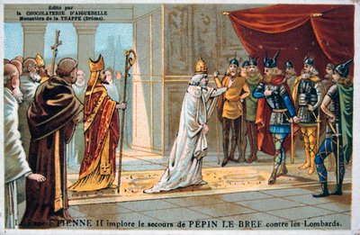 Papst Stephan II. bittet um die Sicherheit von Pippin dem Kurzen vor den Langobarden, um 750 n. Chr., 19. Jahrhundert von Unbekannt