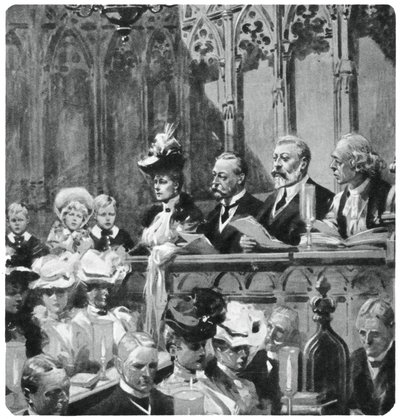Prinz Albert beim Dankgottesdienst in der Abtei für die sichere Rückkehr seiner Eltern aus Indien, 1906, 1937 von Unbekannt