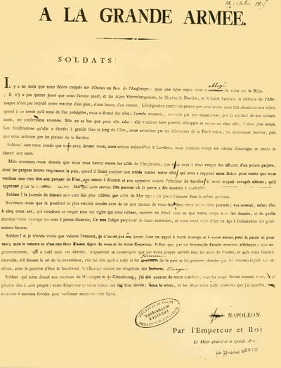 Proklamation an die Armee, 13. Oktober 1805 von Unbekannt